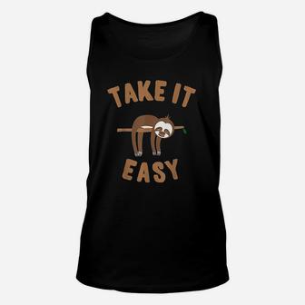 Take It Easy Funny Sloth Unisex Tank Top | Crazezy
