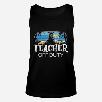 Teacher Off Duty Sunglasses Palm Tree Beach Sunset Unisex Tank Top | Crazezy