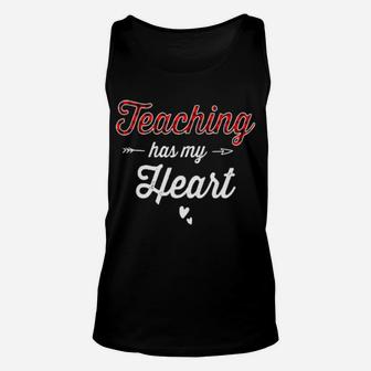 Teaching Has My Heart Buffalo Plaid Cute Valentine Teacher Unisex Tank Top - Monsterry CA