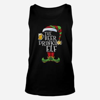 The Beer Drinking Elf Family Christmas Matching Funny Pajama Unisex Tank Top | Crazezy