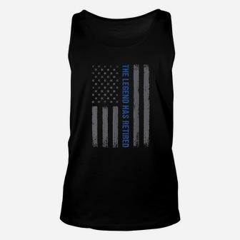 The Legend Has Retired Thin Blue Line Usa Flag Unisex Tank Top | Crazezy