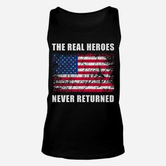 The Real Heroes Never Returned Grunge Effect American Flag Unisex Tank Top | Crazezy DE
