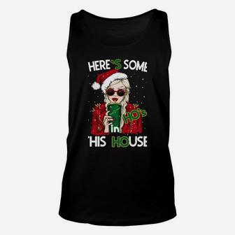 Theres Some Hos In This House Funny Christmas Santa Claus Sweatshirt Unisex Tank Top | Crazezy CA