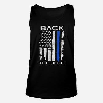 Thin Blue Line Back The Blue American Flag Police Support Unisex Tank Top | Crazezy