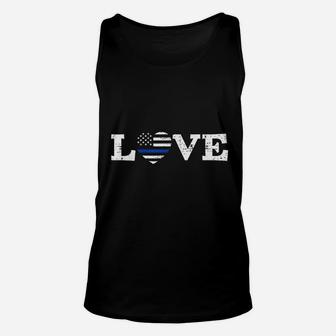 Thin Blue Line Police Officer Love American Flag Unisex Tank Top | Crazezy