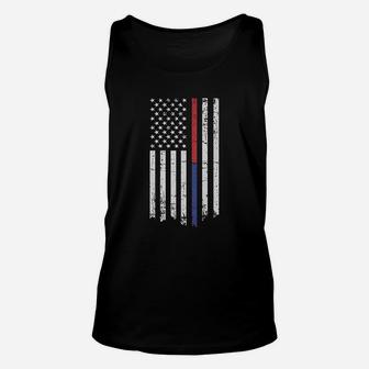 Thin Red Blue Line American Flag Unisex Tank Top | Crazezy