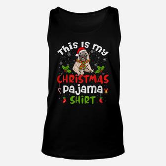 This Is My Christmas Pajama Shirt Pug Dog Funny Santa Hat Unisex Tank Top | Crazezy