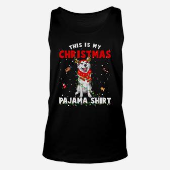 This Is My Christmas Pajama Shirt Siberian Husky Lights Unisex Tank Top | Crazezy CA