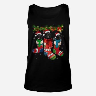 Three Black Labradors In Christmas Socks Sweatshirt Unisex Tank Top | Crazezy UK