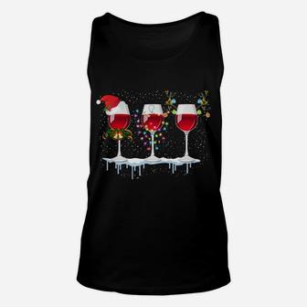 Three Red Wine Glass Christmas Santa Funny Hat Xmas Gift Sweatshirt Unisex Tank Top | Crazezy