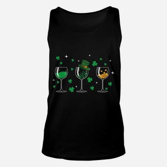 Three Wine Glasses Shamrock Shirt St Patricks Day Irish Gift Unisex Tank Top | Crazezy