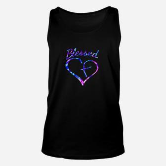 Tie Dye Christian Blessed Heart Cross Unisex Tank Top - Monsterry
