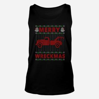 Tow Truck Driver Gifts Funy Ugly Christmas Merry Wreckmas Unisex Tank Top | Crazezy