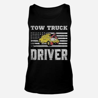 Tow Truck Driver Yellow Line Daddy Us Flag Distressed Unisex Tank Top - Monsterry CA