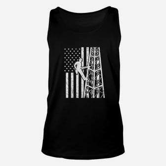 Tower Climber American Flag Cell Tower Towers Worker Unisex Tank Top | Crazezy