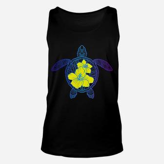 Tribal Sea Turtle With Hibiscus Flower Hawaii Vacation Beach Unisex Tank Top | Crazezy