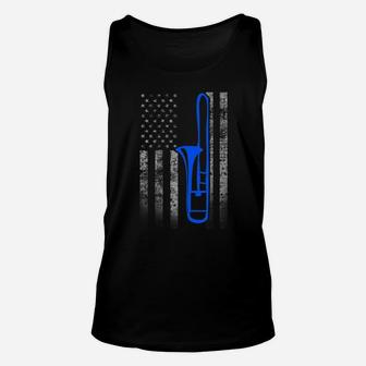 Trombone American Flag Shirt - Blue Trombone Flag Shirt Unisex Tank Top | Crazezy