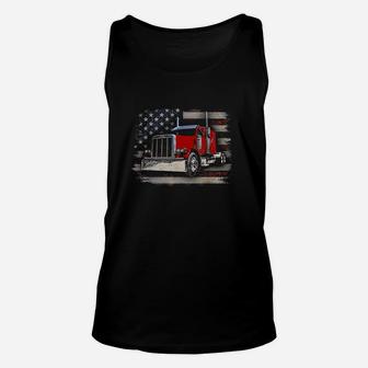 Trucker With American Flag And Big Rig Unisex Tank Top | Crazezy