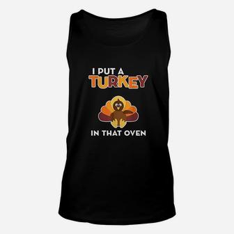 Turkey In Oven Thanksgiving Announcement Unisex Tank Top | Crazezy