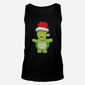 Turtle With Santa Hat Cute Turtle Christmas Unisex Tank Top | Crazezy