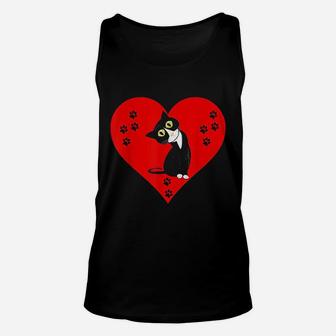 Tuxedo Cat Valentines Day Heart Unisex Tank Top | Crazezy