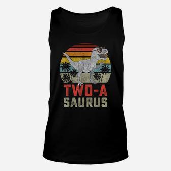 Two A Saurus Birthday T Rex Dino 2Nd Dinosaur Matching Unisex Tank Top | Crazezy CA