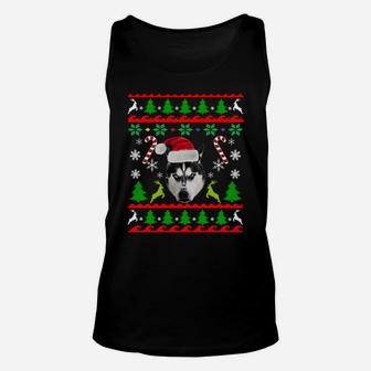 Ugly Christmas Design Style Husky In Santa Hat Xmas Gift Sweatshirt Unisex Tank Top | Crazezy UK
