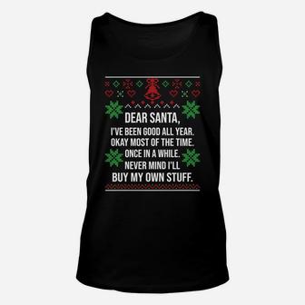 Ugly Christmas Sweater Dear Santa Claus Wish List Sweatshirt Unisex Tank Top | Crazezy