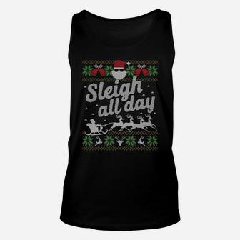 Ugly Christmas Sweater Santa Sleigh All Day Sweatshirt Unisex Tank Top | Crazezy DE