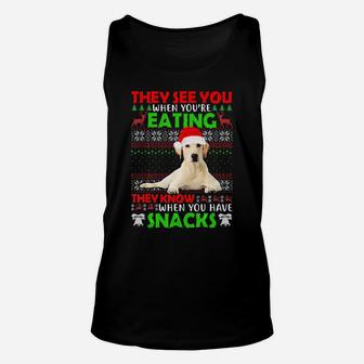Ugly Sweater Labrador Retriever They See You Eating Xmas Unisex Tank Top - Monsterry UK