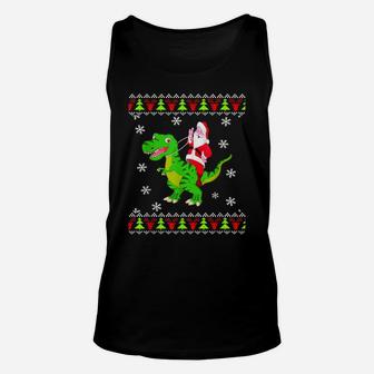 Ugly Sweater Santa Riding Dinosaur Christmas Rex Unisex Tank Top | Crazezy AU