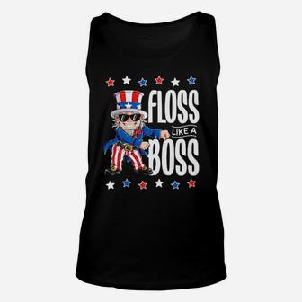 Uncle Sam Floss Like A Boss 4Th Of July American Flag Unisex Tank Top - Monsterry