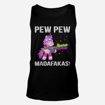Unicorn Pew Pew Madafakas Vintage Crazy Cat Funny Graphic Unisex Tank Top | Crazezy CA