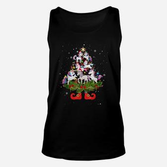 Unicorns Christmas Tree Lights Funny Santa Hat Lover Unisex Tank Top | Crazezy CA