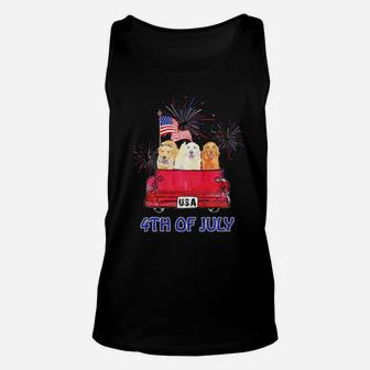 Us Flag Red Truck Golden Retriever 4Th Of July Unisex Tank Top - Monsterry
