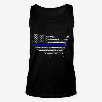 Usa Thin Blue Line American Flag Patriotic Police Supporter Blue Lives Matter Unisex Tank Top | Crazezy CA