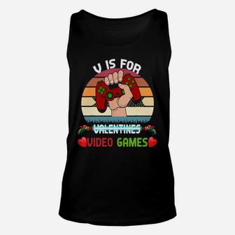 V Is For Video Games Valentines Day Gamer Unisex Tank Top - Monsterry UK
