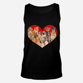 Valentines Day Dogs Pug Corgi Bulldog Heart Gift Unisex Tank Top - Monsterry AU
