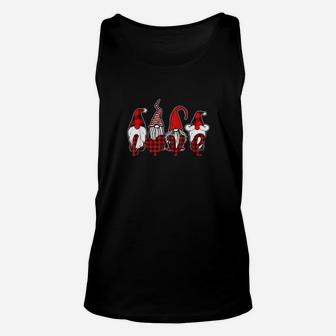 Valentines Day Gnome Love Red Heart Buffalo Plaid Unisex Tank Top - Monsterry