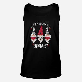 Valentines Day Gnomes Zebra Stripes Will You Be My Gnomie Unisex Tank Top - Monsterry
