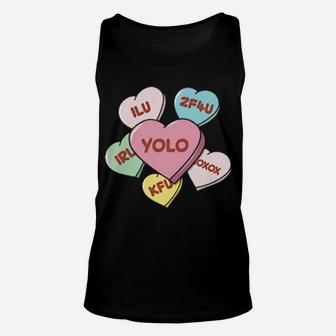 Valentine's Day Hearts Sweets With Texting Acronyms Unisex Tank Top - Monsterry