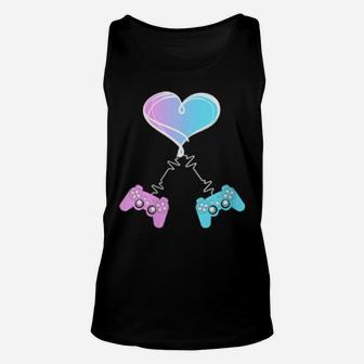 Valentine's Day Video Gamer Heart And Game Controllers Unisex Tank Top - Monsterry