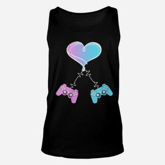 Valentine's Day Video Gamer Heart & Game Controllers Unisex Tank Top - Monsterry AU