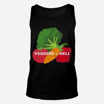 Vegetarian Veggies Deli Funny Vegan Animal Lovers Graphic Unisex Tank Top | Crazezy