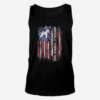 Vintage American Flag Proud Airedale Terrier Dad Silhouette Unisex Tank Top | Crazezy