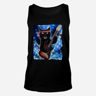 Vintage Black Cat Lover Retro Style Cats Gift Guitar Sweatshirt Unisex Tank Top | Crazezy