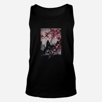 Vintage Cherry Blossom Woodblock Japanese Graphical Art Unisex Tank Top | Crazezy