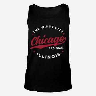 Vintage Chicago Windy City Illinois Red Text Unisex Tank Top | Crazezy