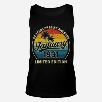 Vintage January 1931 Retro 90 Years Old 90Th Birthday Gift Unisex Tank Top | Crazezy