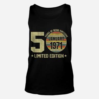 Vintage January 1971 Designs 50 Yrs Old 50Th Birthday Gift Unisex Tank Top | Crazezy UK